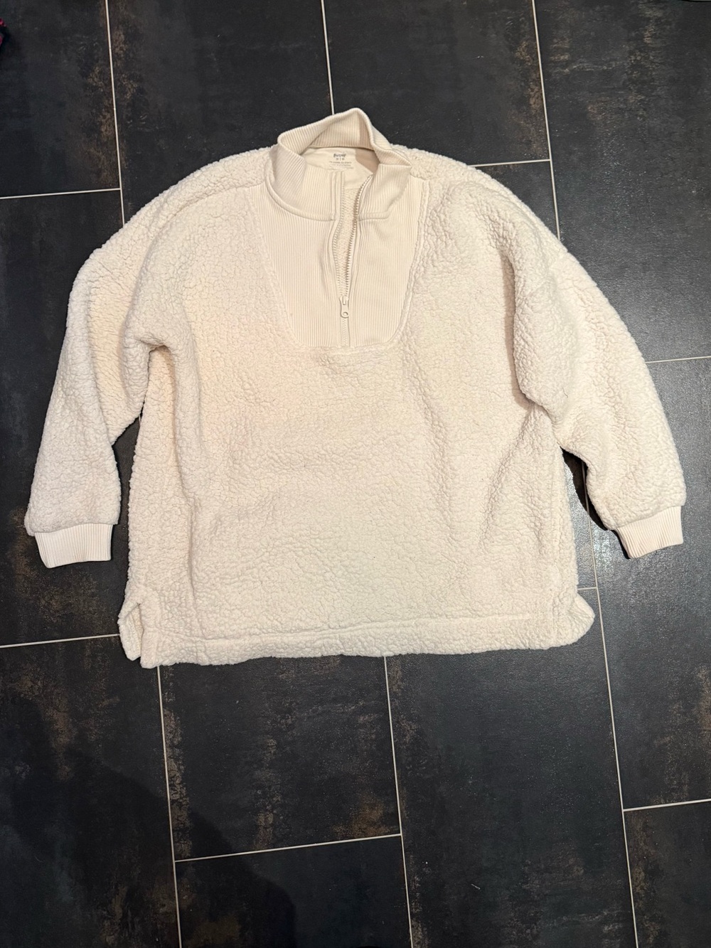 Aerie Cream Sherpa Quarter-Zip Pullover size Medium